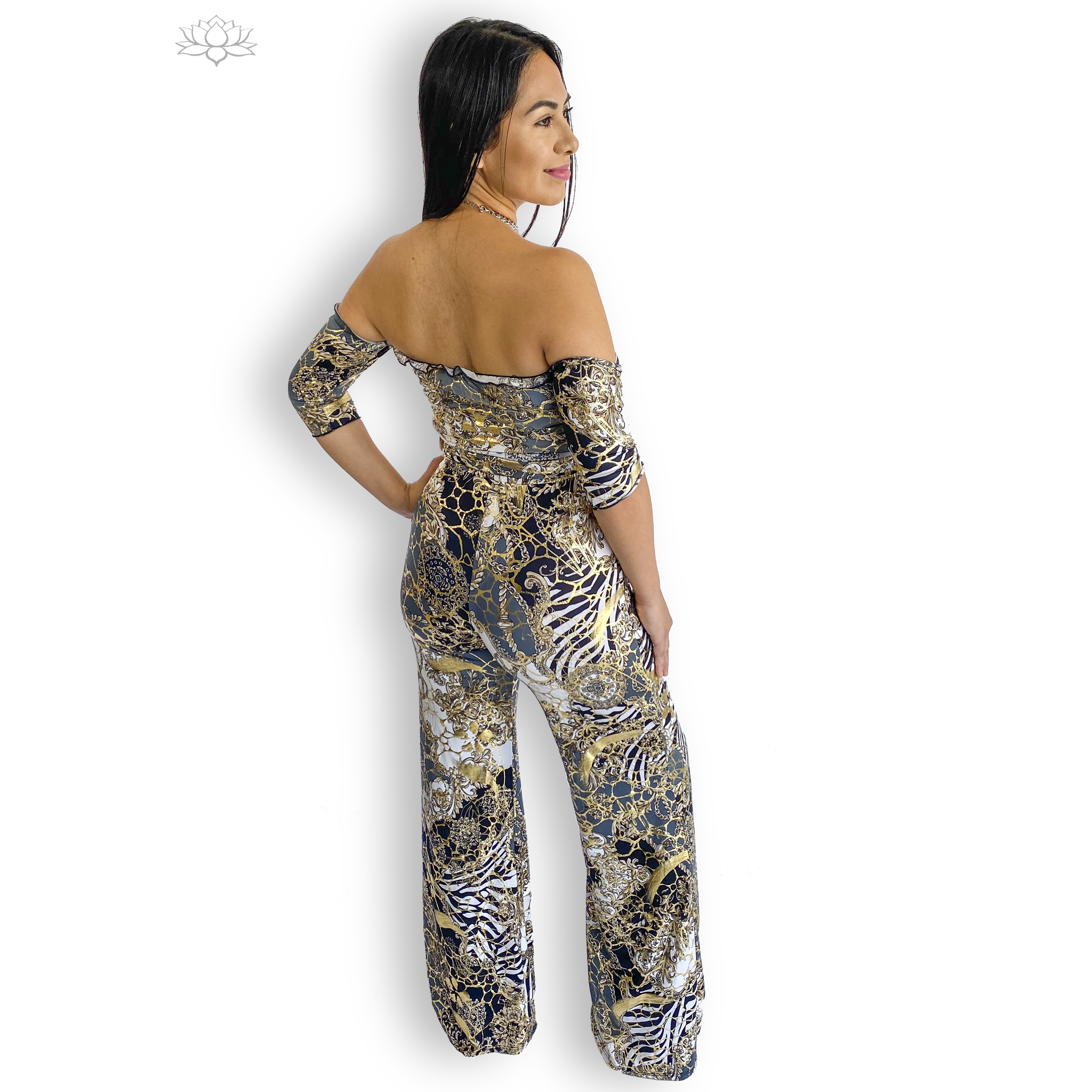 Multi-Colored Off-the-Shoulder Two Piece Outfit back view